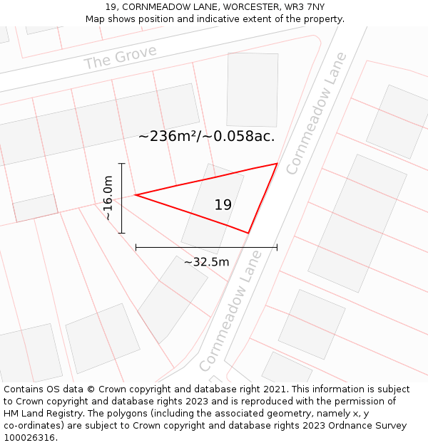 19, CORNMEADOW LANE, WORCESTER, WR3 7NY: Plot and title map