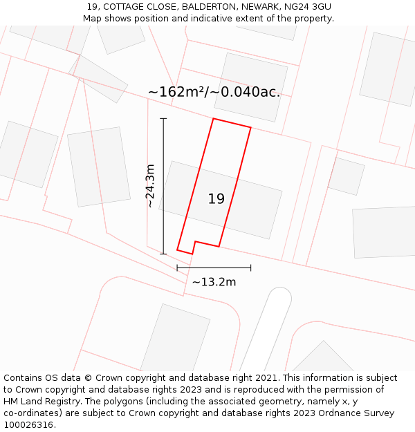 19, COTTAGE CLOSE, BALDERTON, NEWARK, NG24 3GU: Plot and title map