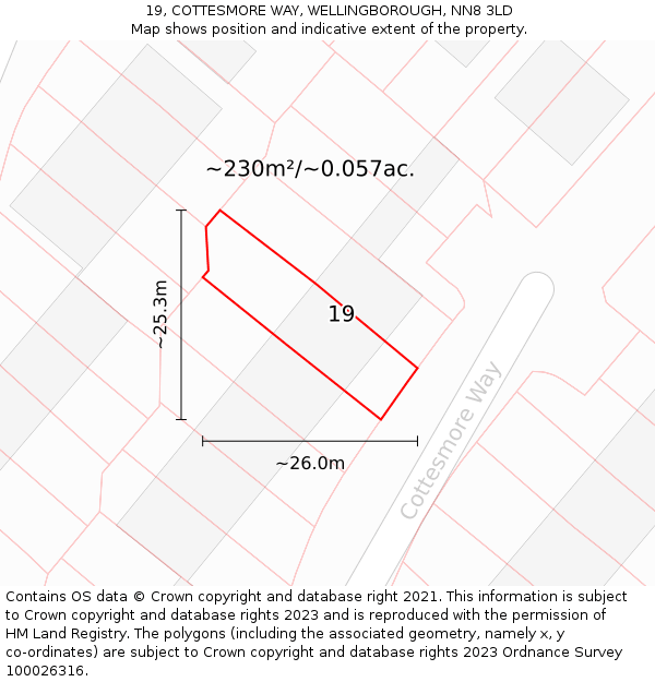 19, COTTESMORE WAY, WELLINGBOROUGH, NN8 3LD: Plot and title map