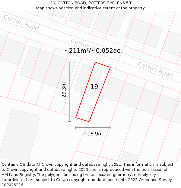 19, COTTON ROAD, POTTERS BAR, EN6 5JT: Plot and title map