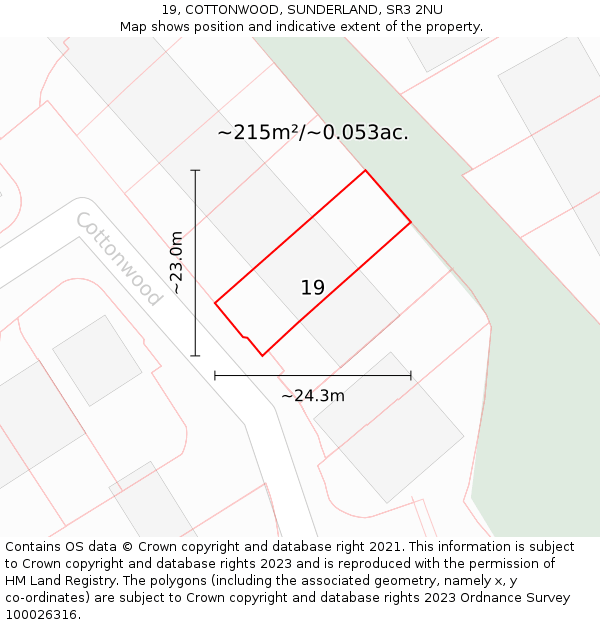 19, COTTONWOOD, SUNDERLAND, SR3 2NU: Plot and title map