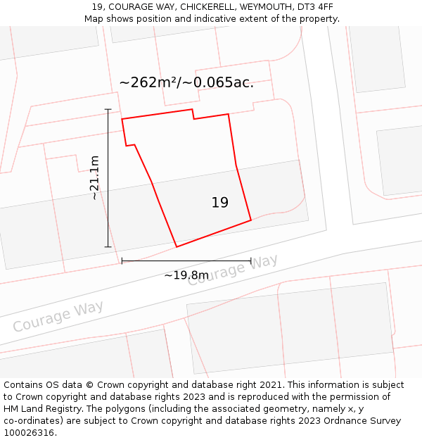 19, COURAGE WAY, CHICKERELL, WEYMOUTH, DT3 4FF: Plot and title map