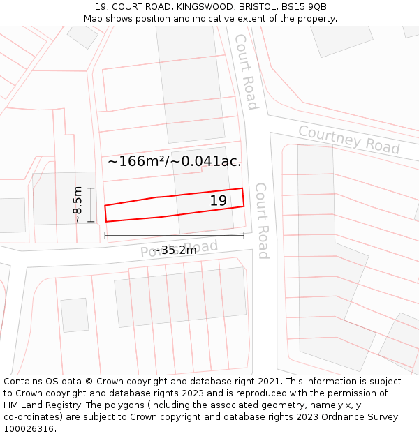 19, COURT ROAD, KINGSWOOD, BRISTOL, BS15 9QB: Plot and title map