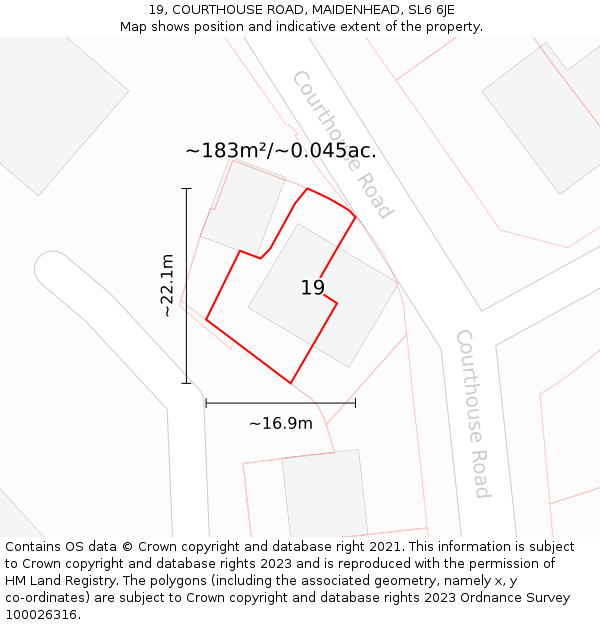 19, COURTHOUSE ROAD, MAIDENHEAD, SL6 6JE: Plot and title map