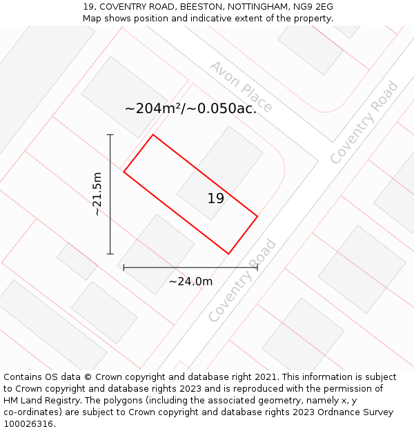19, COVENTRY ROAD, BEESTON, NOTTINGHAM, NG9 2EG: Plot and title map