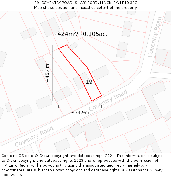 19, COVENTRY ROAD, SHARNFORD, HINCKLEY, LE10 3PG: Plot and title map