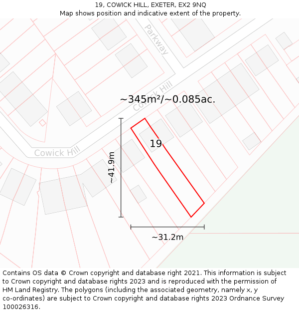 19, COWICK HILL, EXETER, EX2 9NQ: Plot and title map