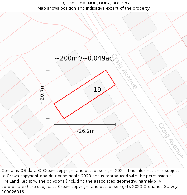 19, CRAIG AVENUE, BURY, BL8 2PG: Plot and title map