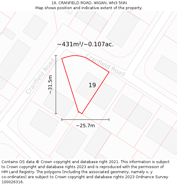 19, CRANFIELD ROAD, WIGAN, WN3 5NN: Plot and title map