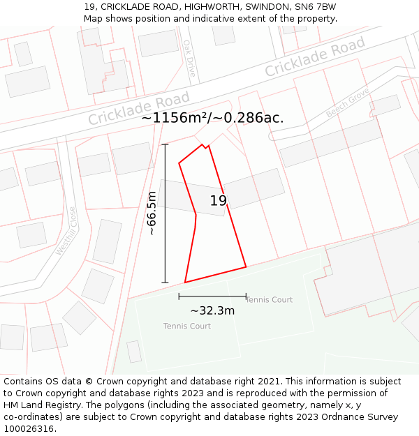 19, CRICKLADE ROAD, HIGHWORTH, SWINDON, SN6 7BW: Plot and title map