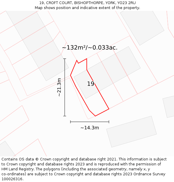 19, CROFT COURT, BISHOPTHORPE, YORK, YO23 2RU: Plot and title map