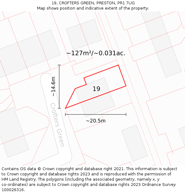 19, CROFTERS GREEN, PRESTON, PR1 7UG: Plot and title map