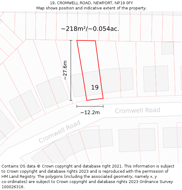19, CROMWELL ROAD, NEWPORT, NP19 0FY: Plot and title map