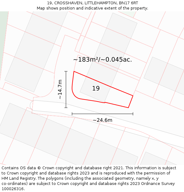 19, CROSSHAVEN, LITTLEHAMPTON, BN17 6RT: Plot and title map