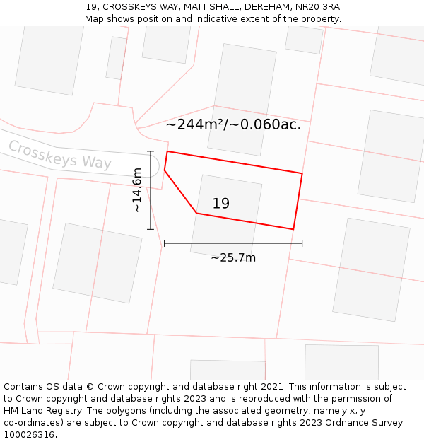 19, CROSSKEYS WAY, MATTISHALL, DEREHAM, NR20 3RA: Plot and title map