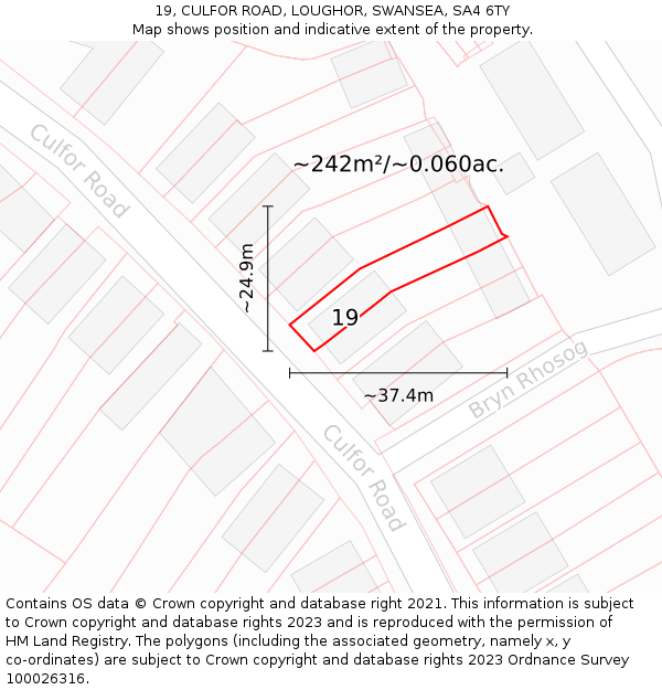 19, CULFOR ROAD, LOUGHOR, SWANSEA, SA4 6TY: Plot and title map