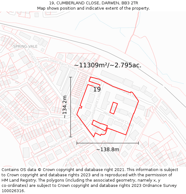 19, CUMBERLAND CLOSE, DARWEN, BB3 2TR: Plot and title map