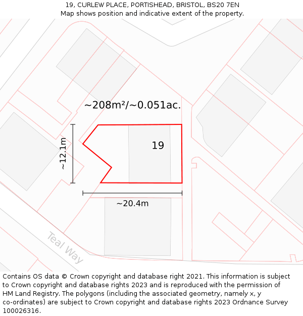 19, CURLEW PLACE, PORTISHEAD, BRISTOL, BS20 7EN: Plot and title map