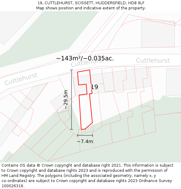 19, CUTTLEHURST, SCISSETT, HUDDERSFIELD, HD8 9LF: Plot and title map