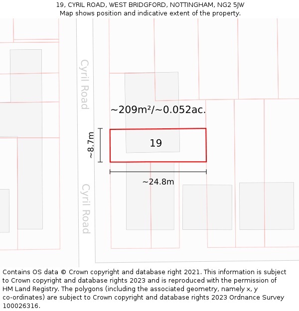 19, CYRIL ROAD, WEST BRIDGFORD, NOTTINGHAM, NG2 5JW: Plot and title map