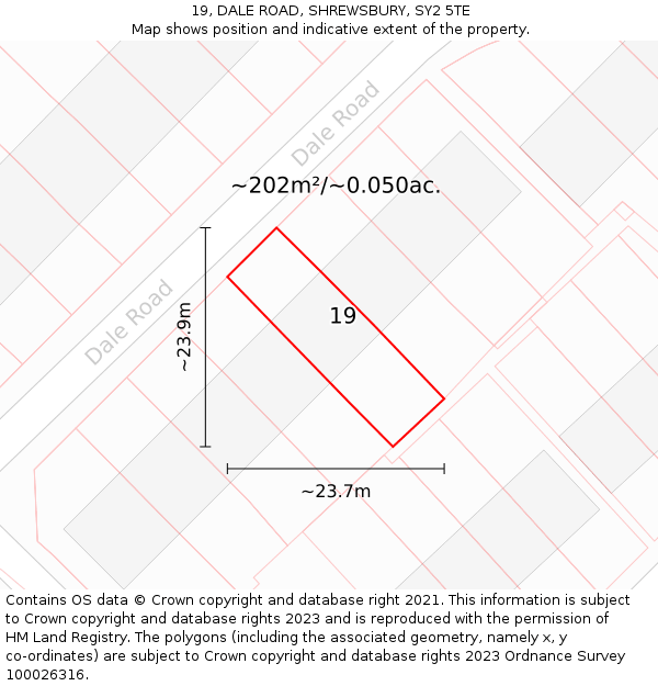 19, DALE ROAD, SHREWSBURY, SY2 5TE: Plot and title map