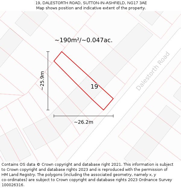 19, DALESTORTH ROAD, SUTTON-IN-ASHFIELD, NG17 3AE: Plot and title map