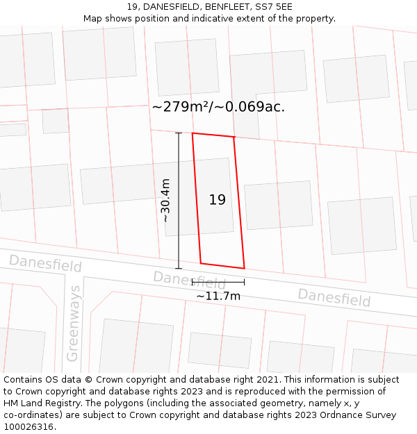 19, DANESFIELD, BENFLEET, SS7 5EE: Plot and title map