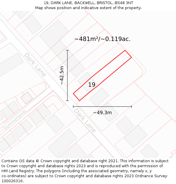 19, DARK LANE, BACKWELL, BRISTOL, BS48 3NT: Plot and title map