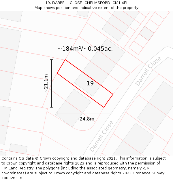 19, DARRELL CLOSE, CHELMSFORD, CM1 4EL: Plot and title map