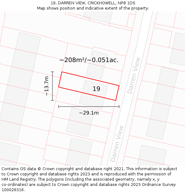 19, DARREN VIEW, CRICKHOWELL, NP8 1DS: Plot and title map