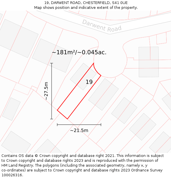 19, DARWENT ROAD, CHESTERFIELD, S41 0UE: Plot and title map