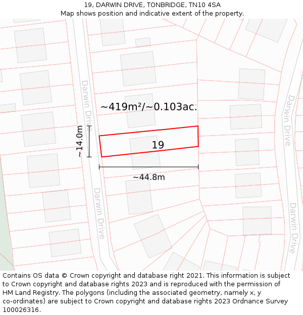 19, DARWIN DRIVE, TONBRIDGE, TN10 4SA: Plot and title map