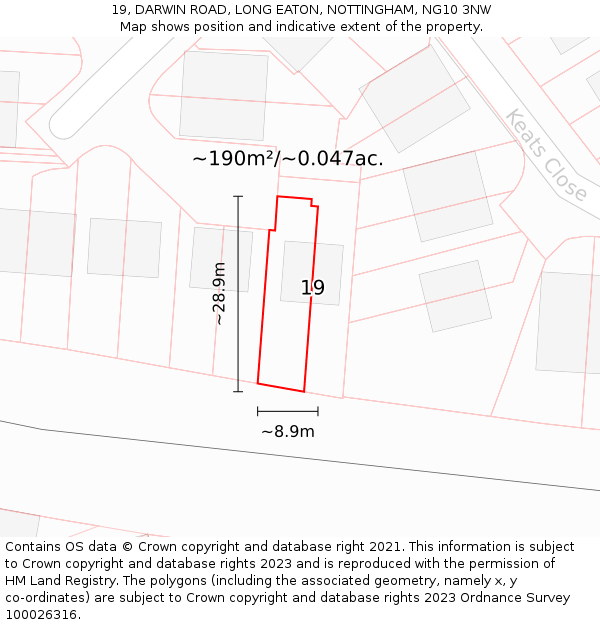 19, DARWIN ROAD, LONG EATON, NOTTINGHAM, NG10 3NW: Plot and title map