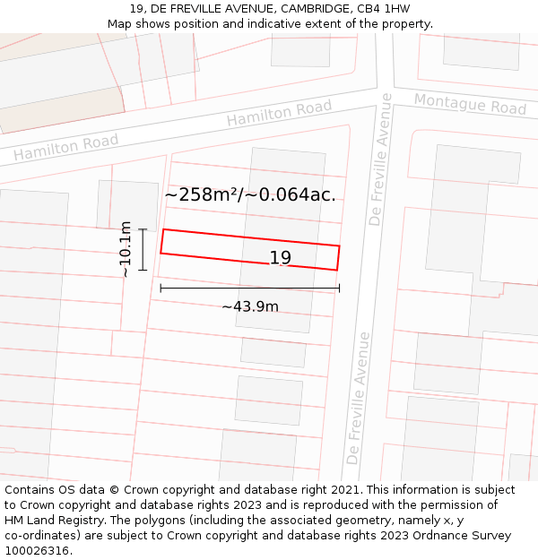 19, DE FREVILLE AVENUE, CAMBRIDGE, CB4 1HW: Plot and title map