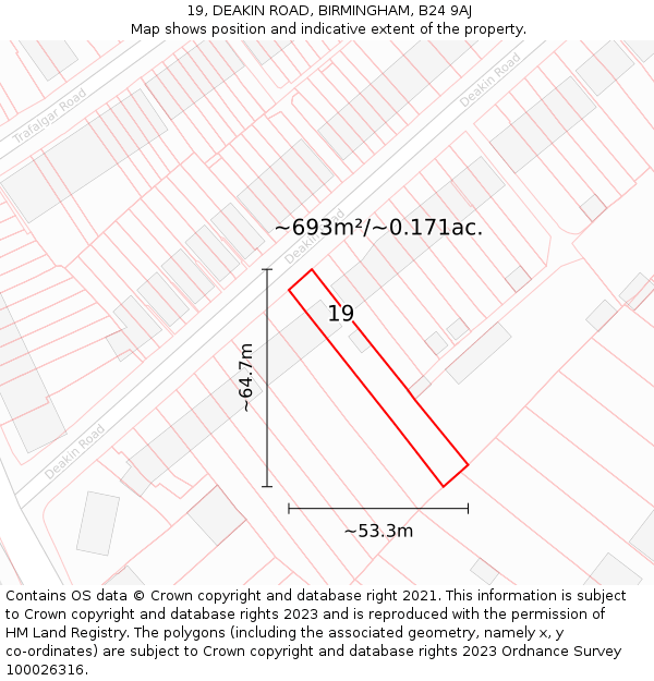 19, DEAKIN ROAD, BIRMINGHAM, B24 9AJ: Plot and title map