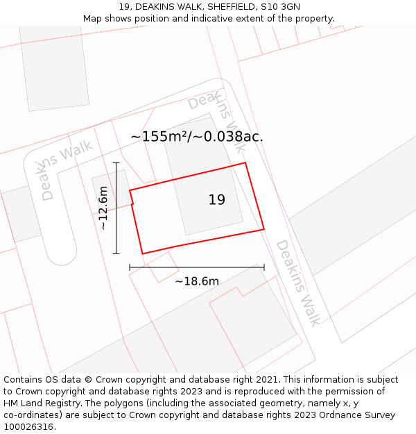 19, DEAKINS WALK, SHEFFIELD, S10 3GN: Plot and title map