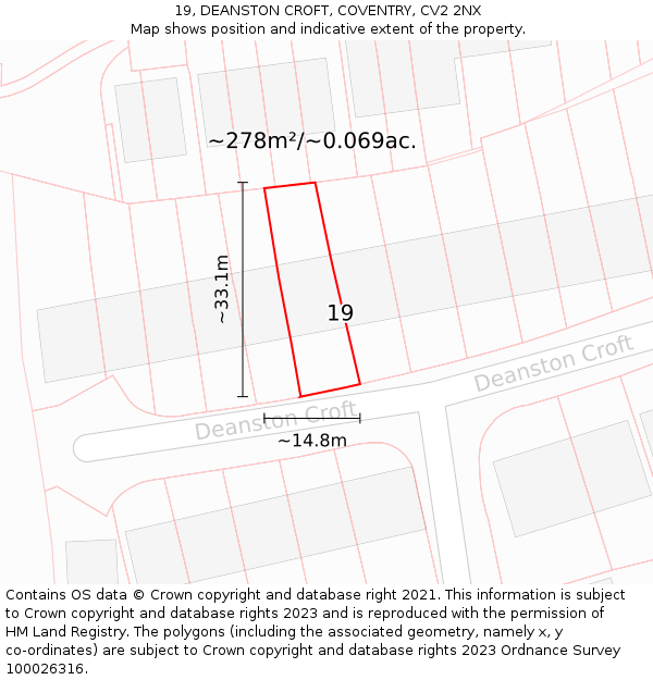 19, DEANSTON CROFT, COVENTRY, CV2 2NX: Plot and title map