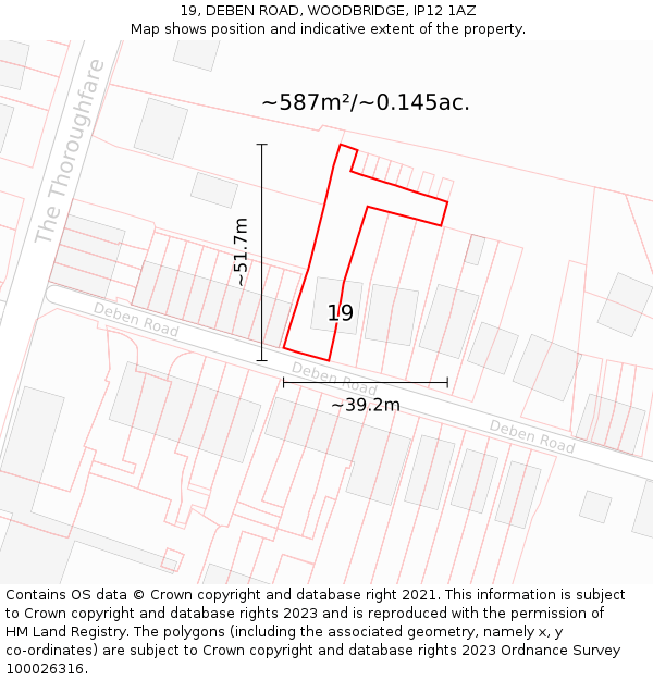 19, DEBEN ROAD, WOODBRIDGE, IP12 1AZ: Plot and title map