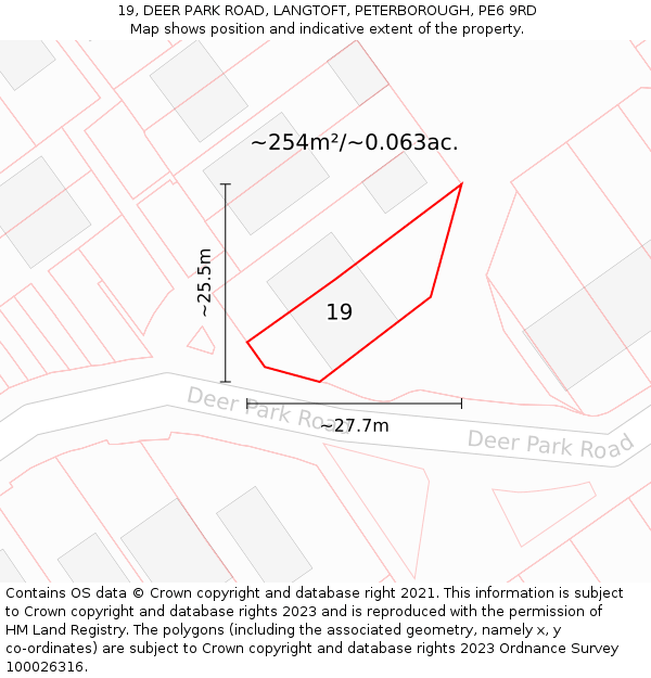 19, DEER PARK ROAD, LANGTOFT, PETERBOROUGH, PE6 9RD: Plot and title map