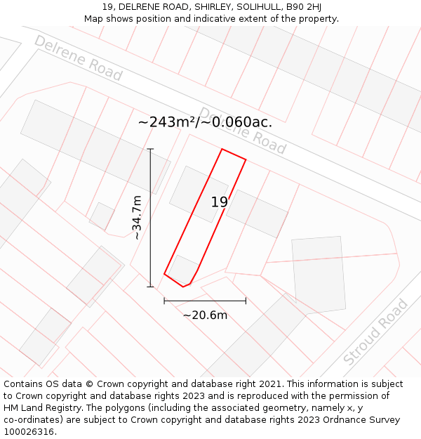 19, DELRENE ROAD, SHIRLEY, SOLIHULL, B90 2HJ: Plot and title map