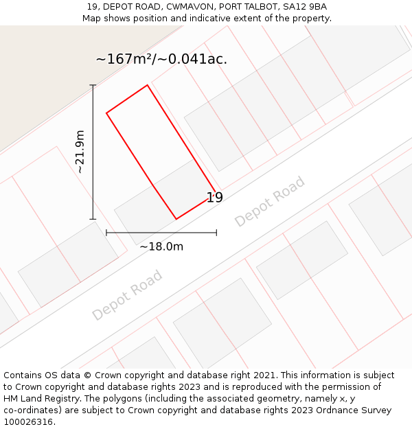 19, DEPOT ROAD, CWMAVON, PORT TALBOT, SA12 9BA: Plot and title map