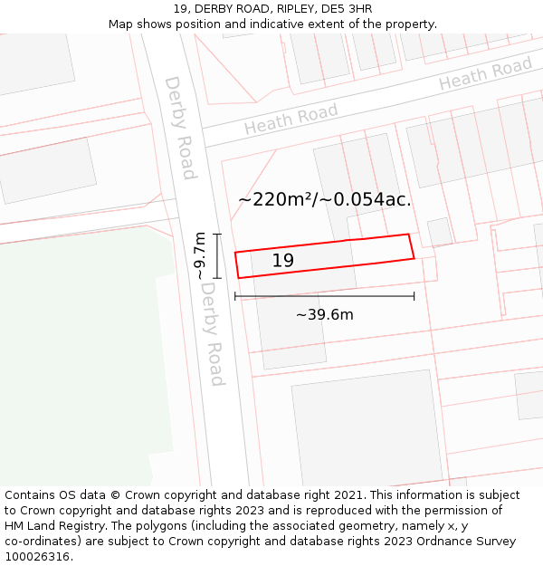 19, DERBY ROAD, RIPLEY, DE5 3HR: Plot and title map