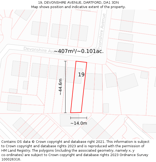 19, DEVONSHIRE AVENUE, DARTFORD, DA1 3DN: Plot and title map