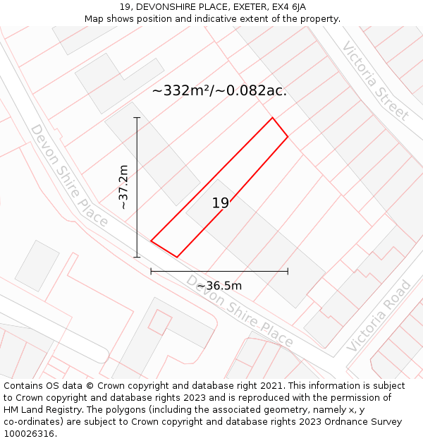 19, DEVONSHIRE PLACE, EXETER, EX4 6JA: Plot and title map