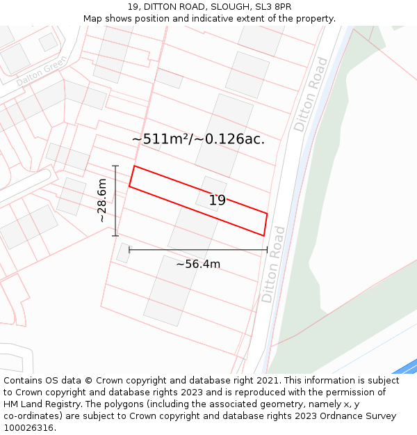 19, DITTON ROAD, SLOUGH, SL3 8PR: Plot and title map