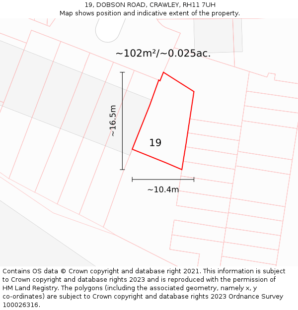 19, DOBSON ROAD, CRAWLEY, RH11 7UH: Plot and title map