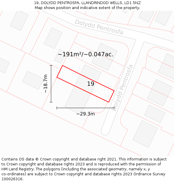 19, DOLYDD PENTROSFA, LLANDRINDOD WELLS, LD1 5NZ: Plot and title map