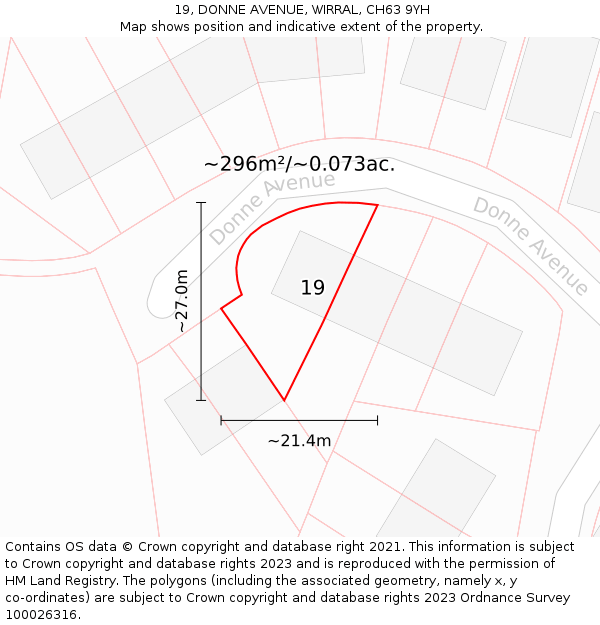 19, DONNE AVENUE, WIRRAL, CH63 9YH: Plot and title map
