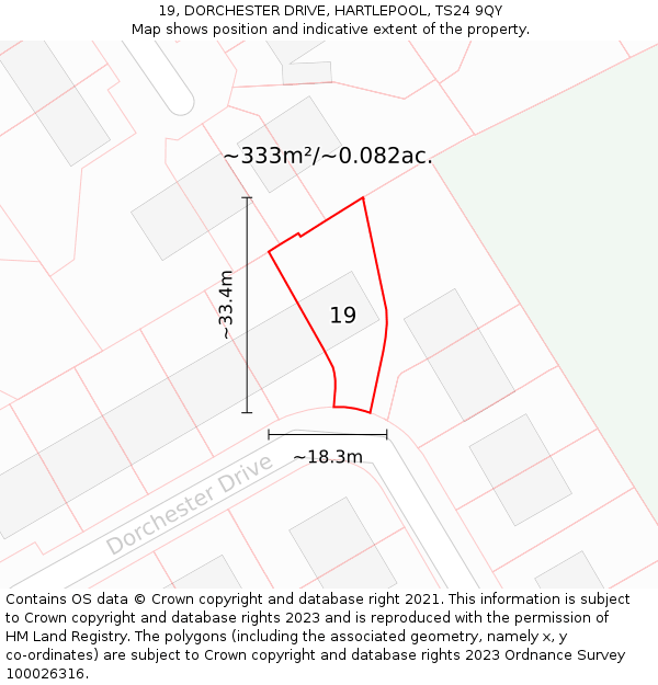 19, DORCHESTER DRIVE, HARTLEPOOL, TS24 9QY: Plot and title map