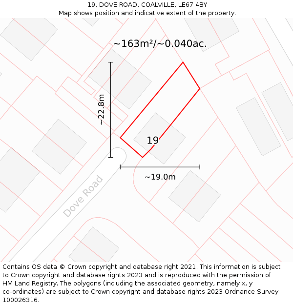 19, DOVE ROAD, COALVILLE, LE67 4BY: Plot and title map
